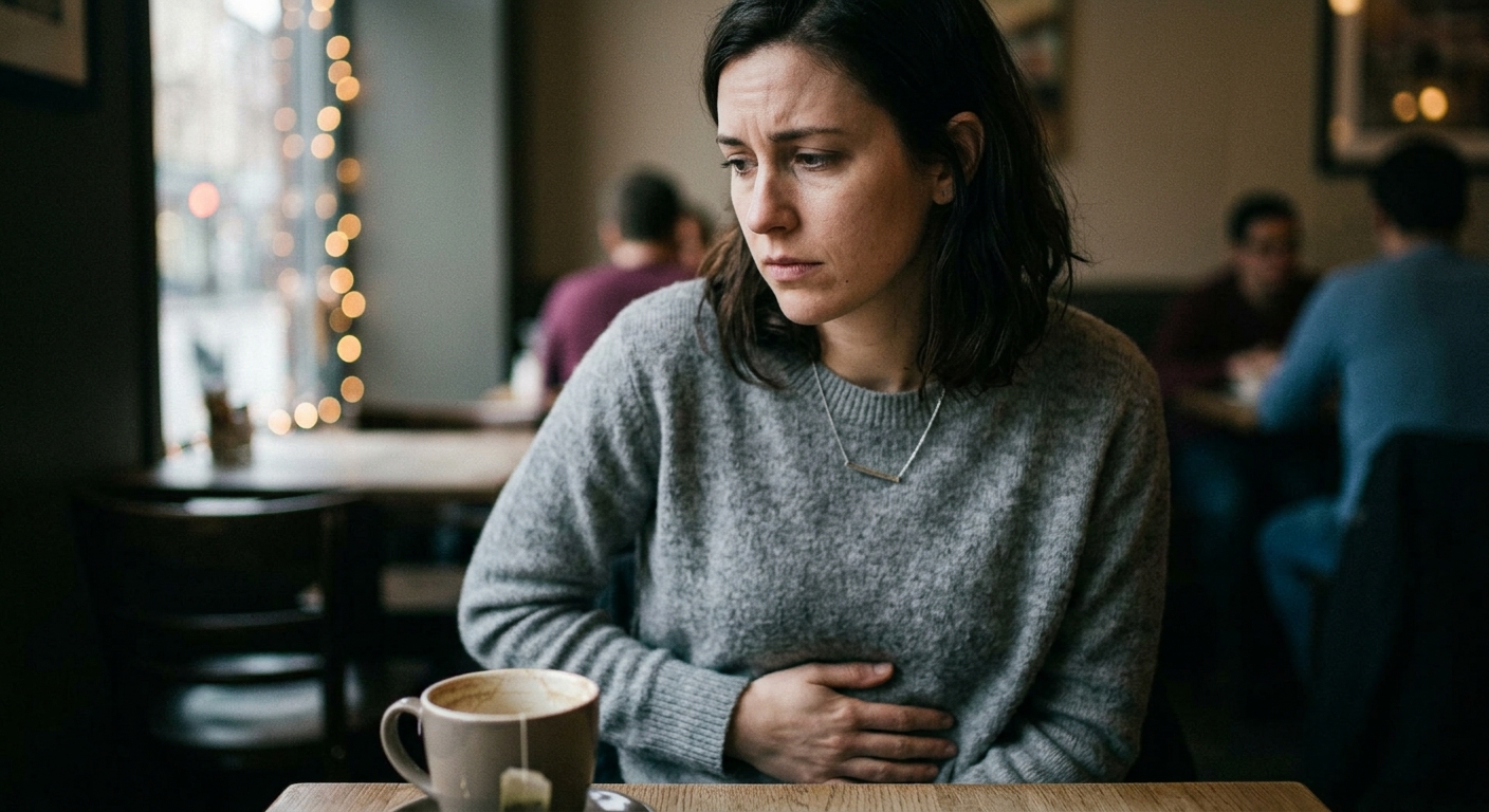 Person feeling discomfort after eating wheat