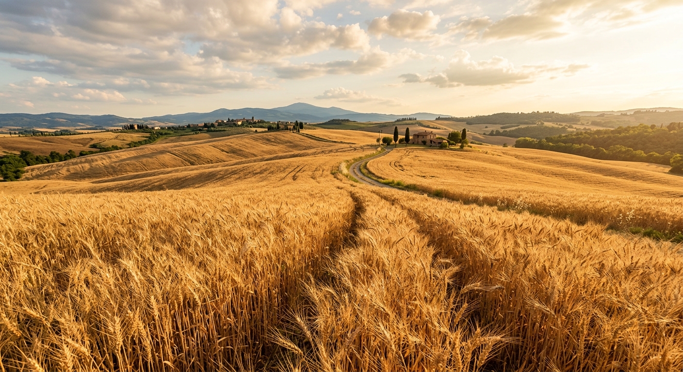 Golden einkorn wheat field